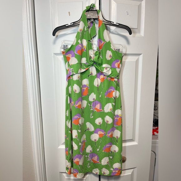 BCBGMaxAzria Vintage Y2K Green Floral Halter Backless Dress size medium - Picture 1 of 5